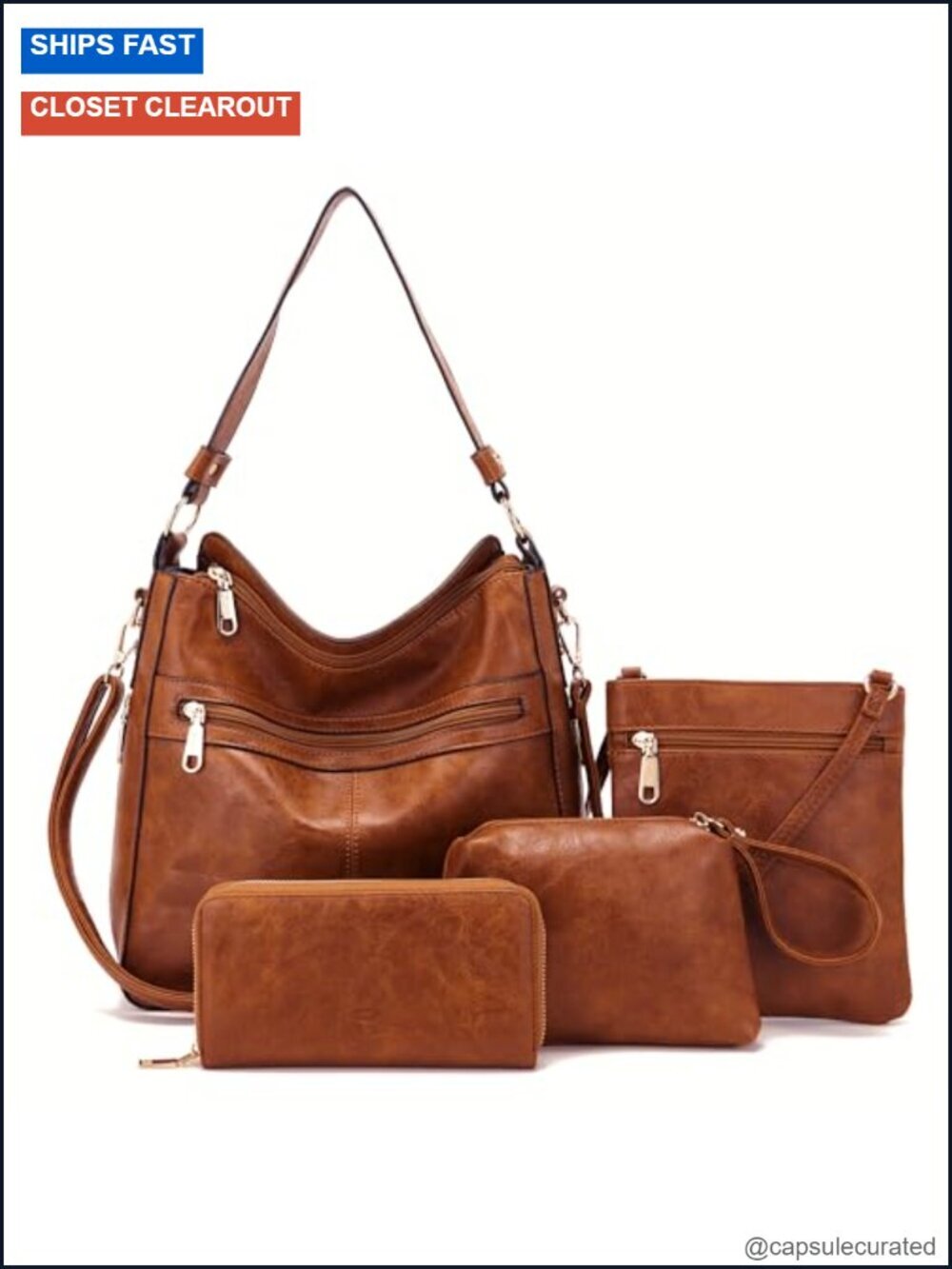 4PCS Vegan Leather Handbag & Wallet Set Large Hobo Crossbody Purse with
